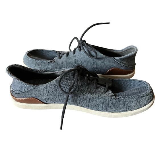 OluKai Shoes Mens 8.5 Blue Gray Manoa Leather Convertible Lace Up Casual Comfort - Picture 5 of 9